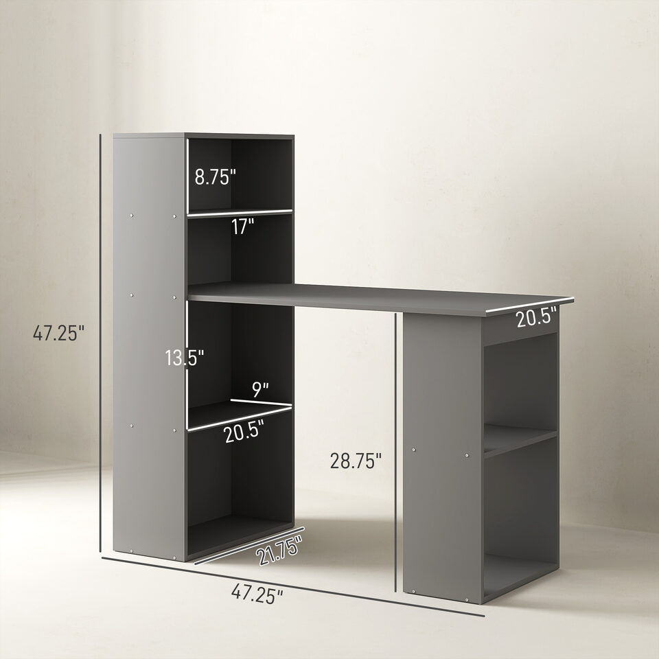 Compact Computer Desk With 6-Tier Storage Shelves