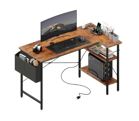 L-shaped Computer Desk With Power Socket And LED
