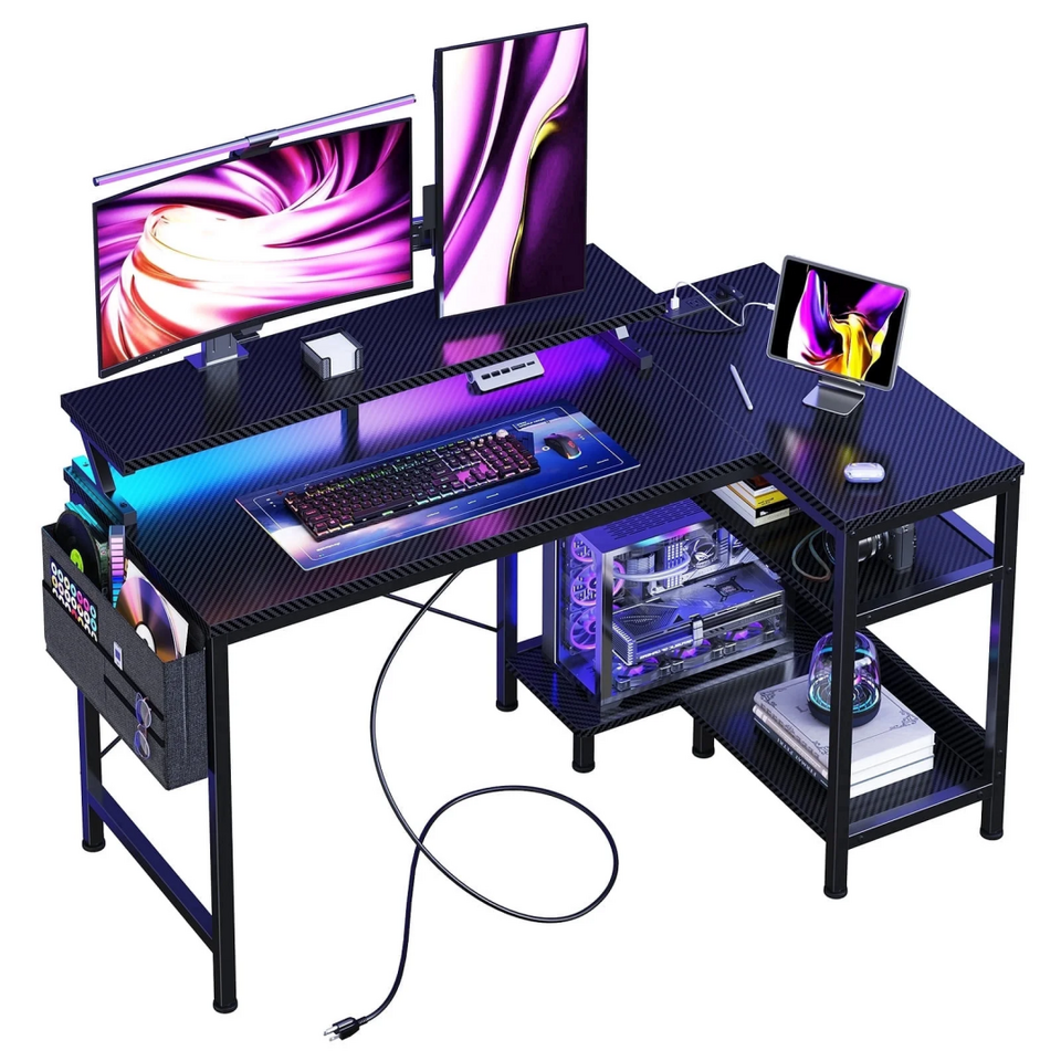 Computer Table Equipped With Storage Rack And Monitor