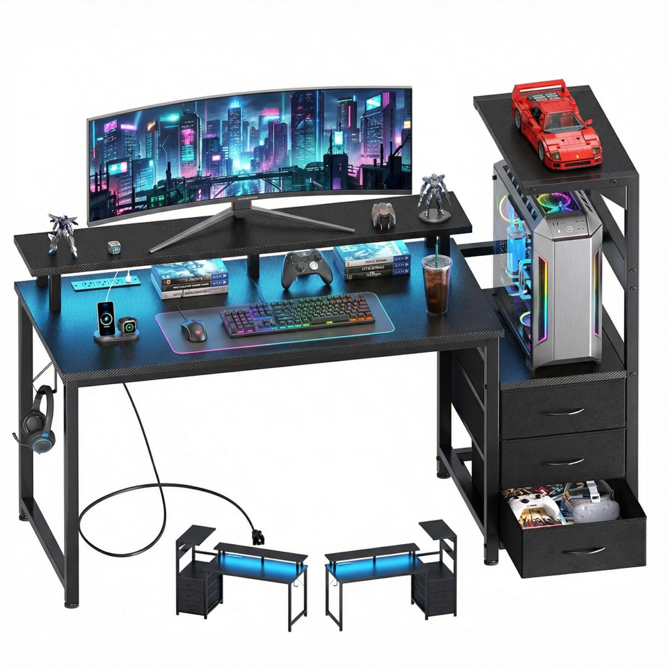 52-inch Gaming Table With Drawers And 3 Fabric