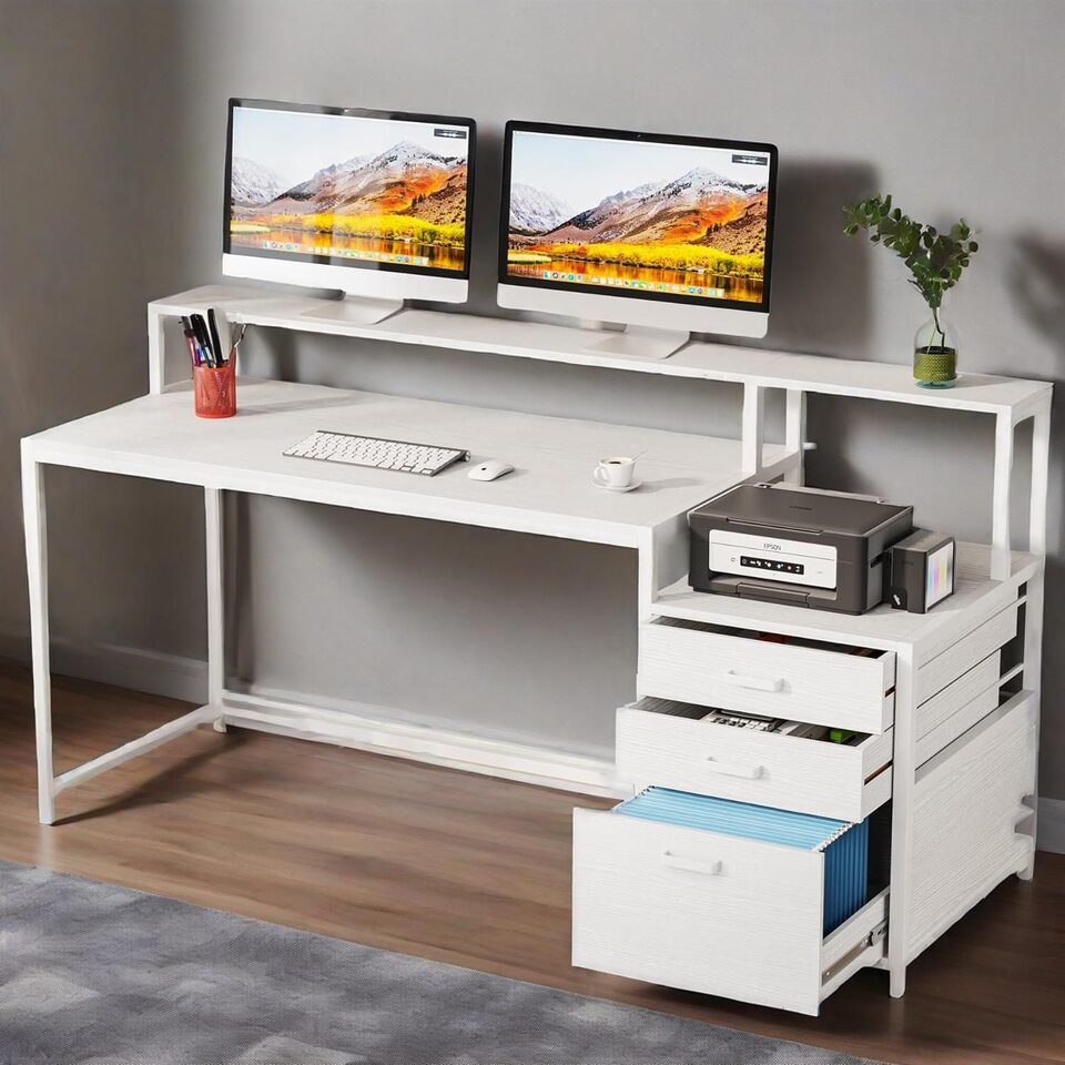 63 Inch Computer Desk With File Drawer Cabinet