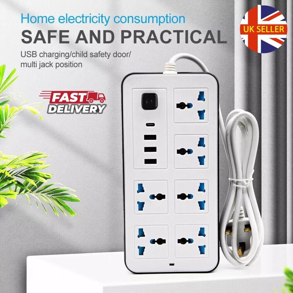 Extension Lead Cable Electric Mains Power 6 Gang