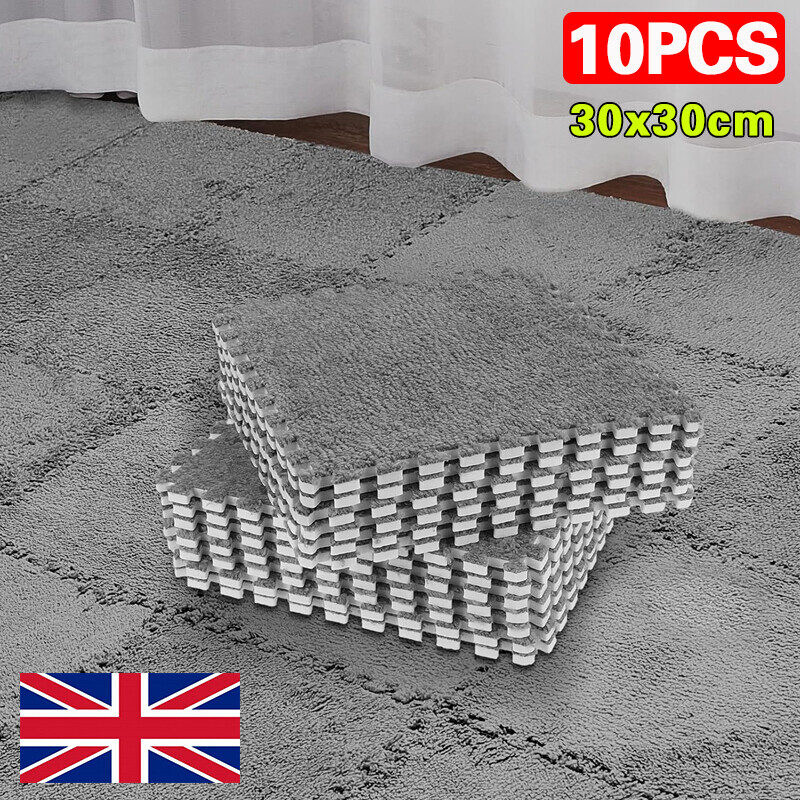 10X Interlocking Carpet Tiles Soft Fluffy Plush Floor