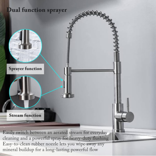 Monobloc Silver Kitchen Sink Mixer Taps With Pull