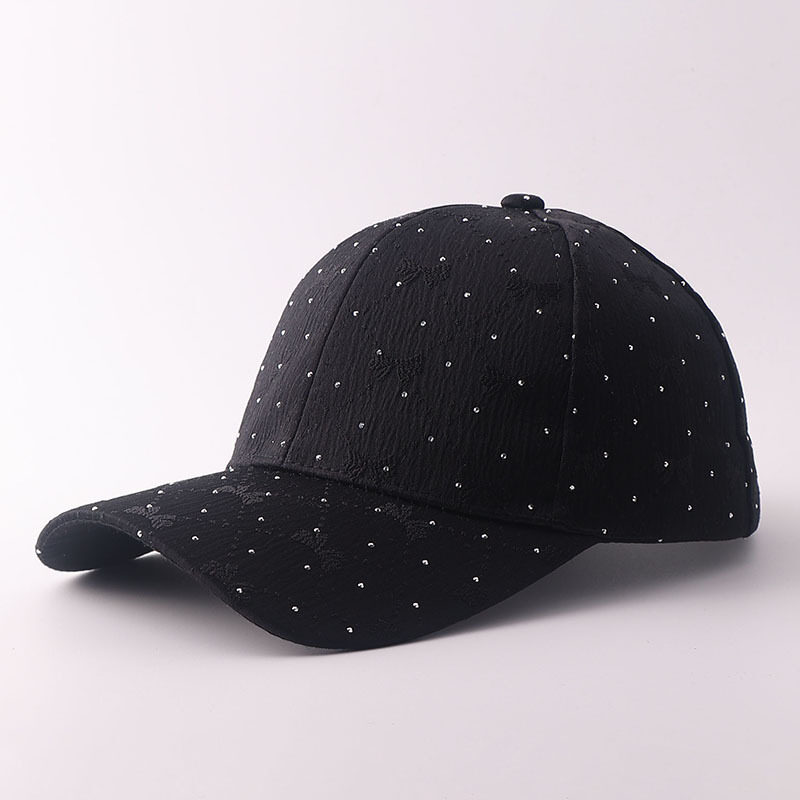 Korean-style Bow Tie Rhinestone Baseball Cap With Textured