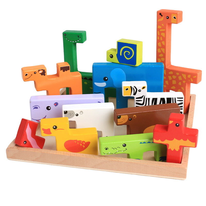Baby Wooden Toys 3D Blocks Animal Building Stack