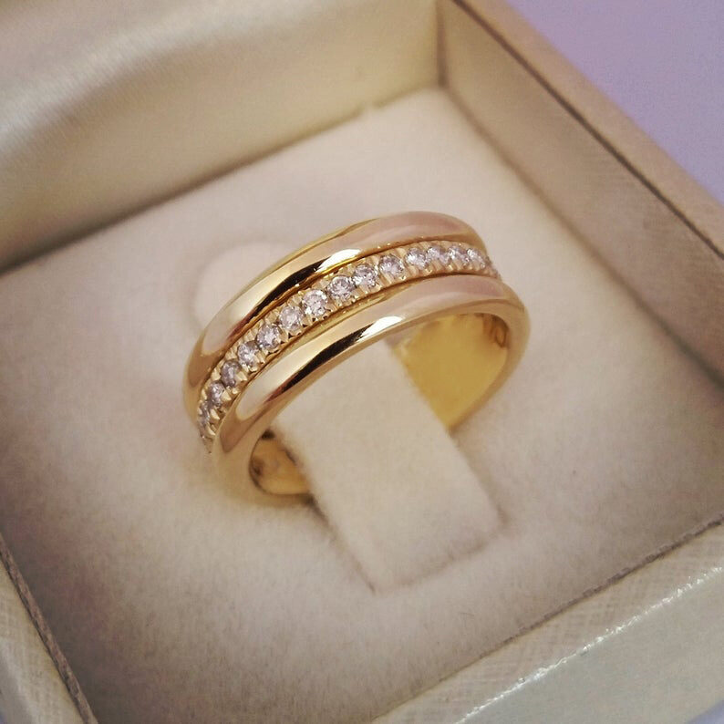 Simple Golden Sliver Rhinestones Ring Copper Plated RIngs