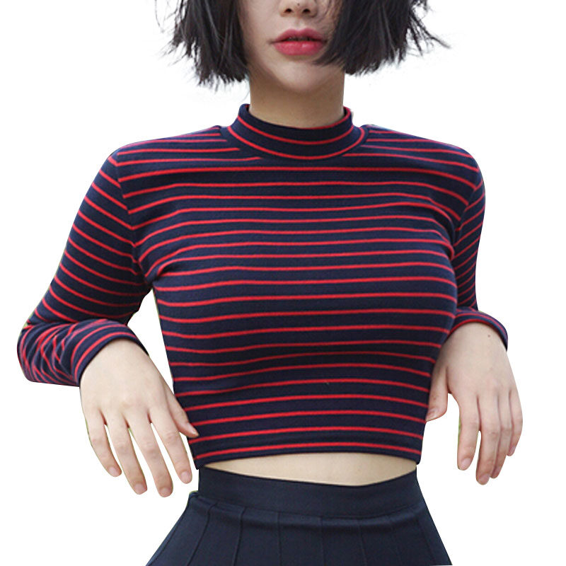 Crop Tops Women Chic All-match Classic Stripe Slim