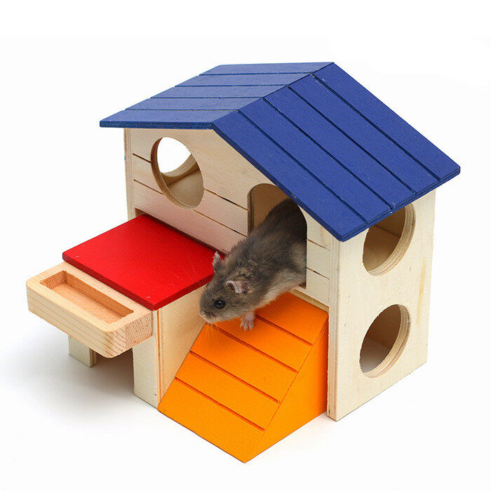 Wooden Hamster Toys Blue Top Villa Chalet Small
