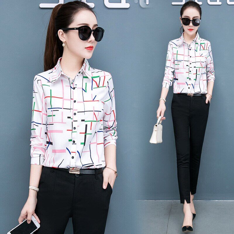 Printed shirt women long-sleeved chiffon top
