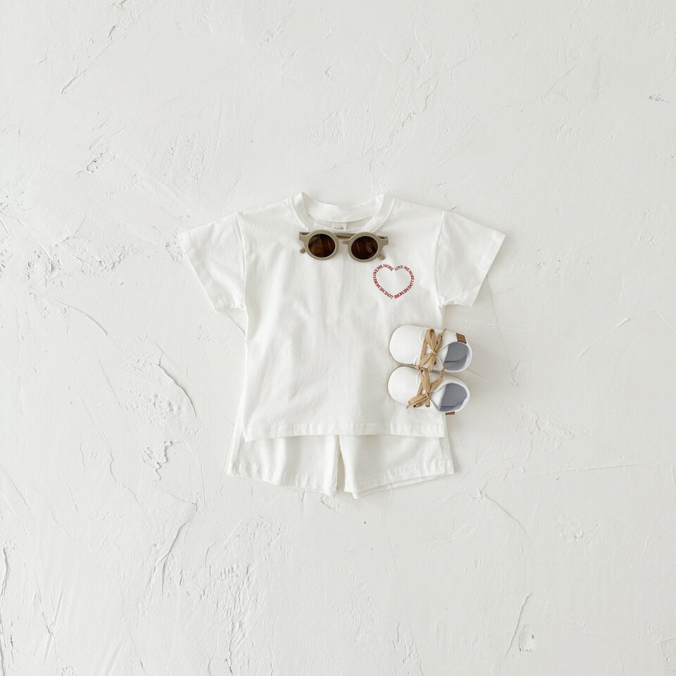 Heart Printing Short Sleeve Suit Korean Style Baby