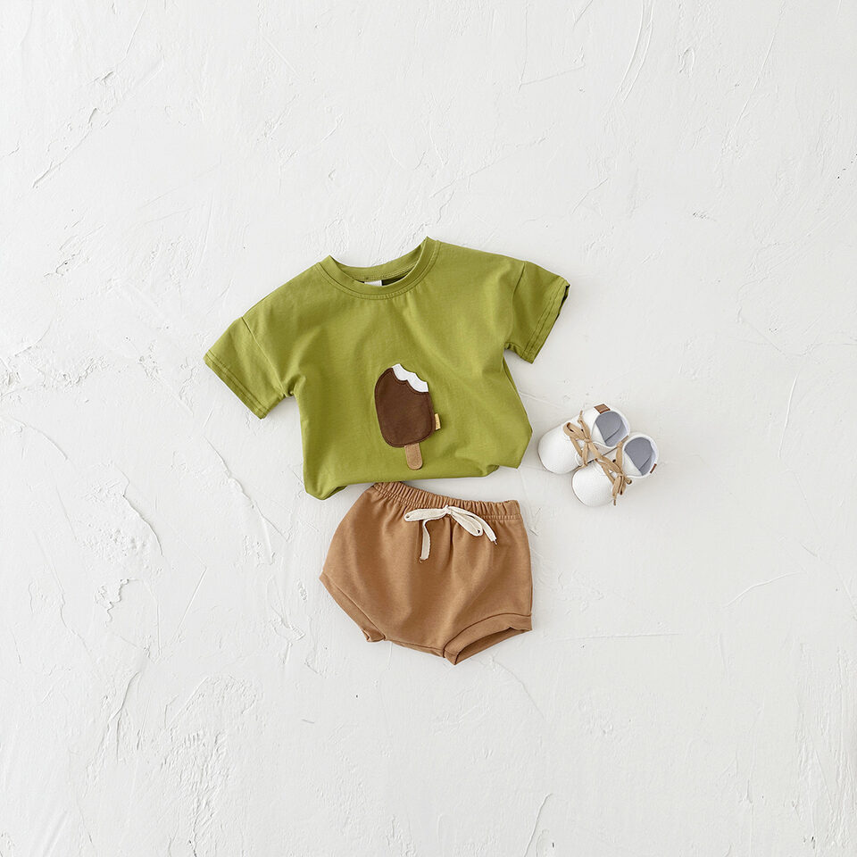 Girls' Casual Round Neck Cotton Ice Cream Patch