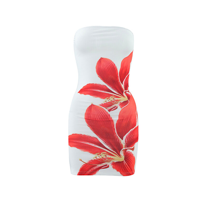 Women's Tube Top Flower Print Slim Sheath Short