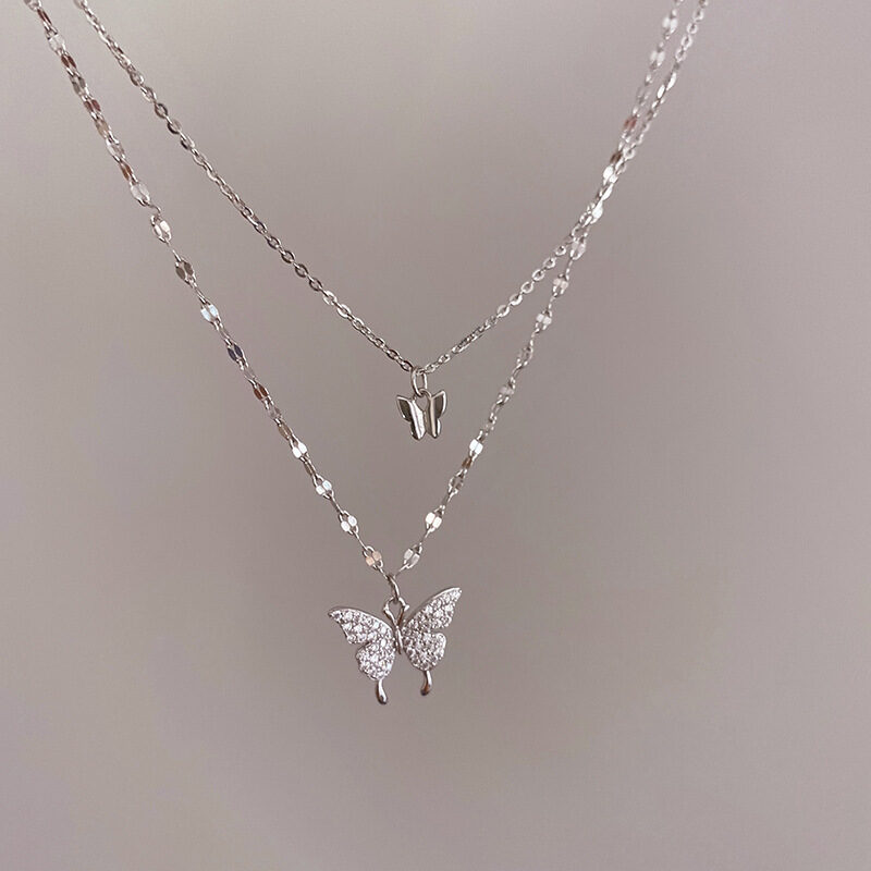 Fashion Jewelry Double Butterfly Necklace Gold Plated Pendant