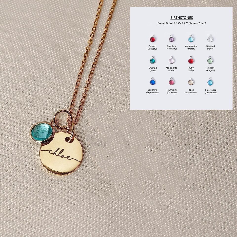 Personalized Name Engraving Necklace Birthstone Pendants Stackable Jewelry