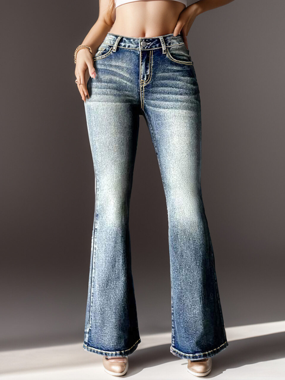 Women's Vintage Jeans High Elastic Pocket Embroidered
