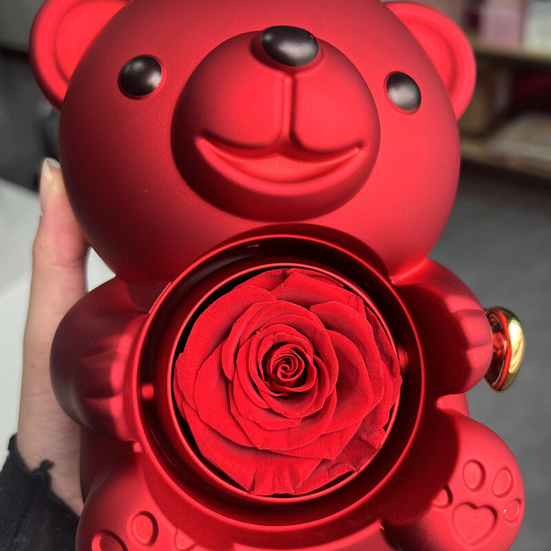 Rotating Bear Gift Box Eternal Rose Teddy Jewelry