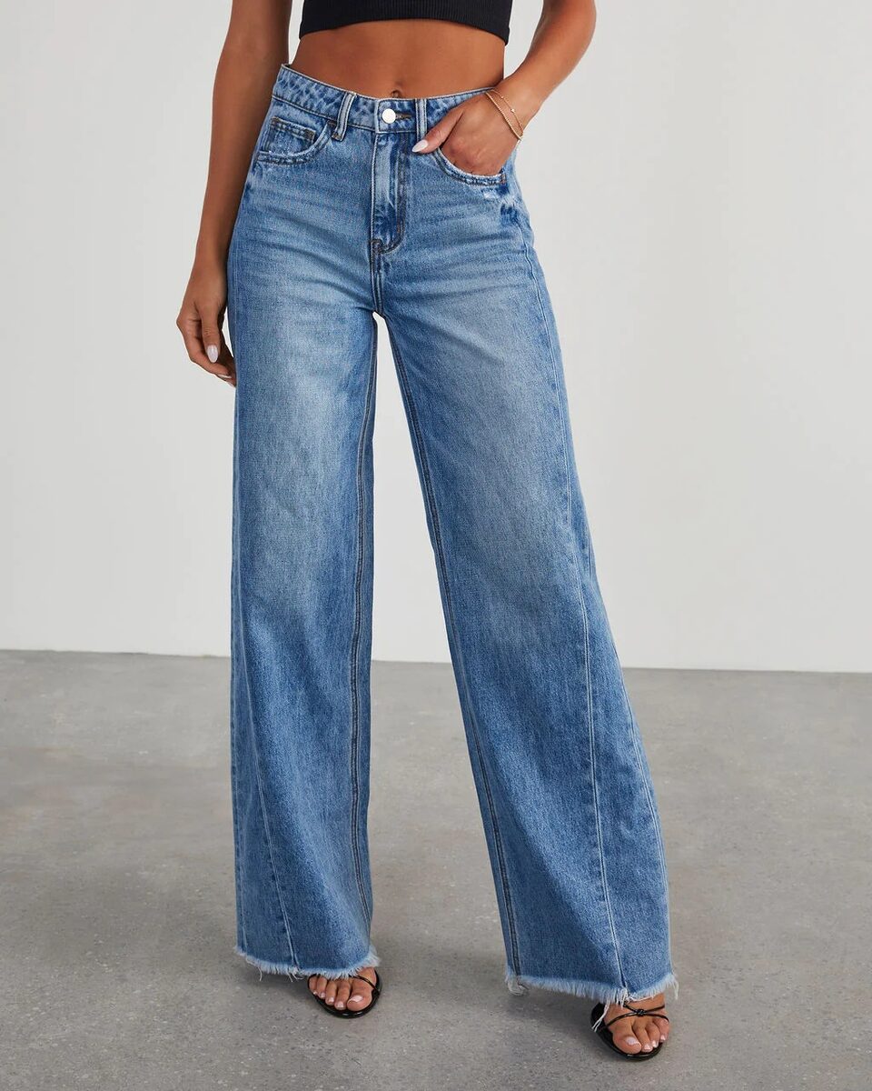 Women's Loose Wide-leg Side Seam Stitching Frayed Hem