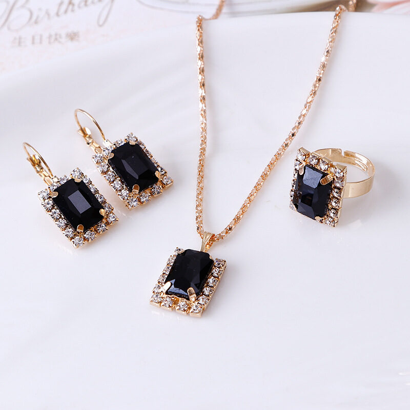 The Crystal Set Necklace Earring Ring Three-piece