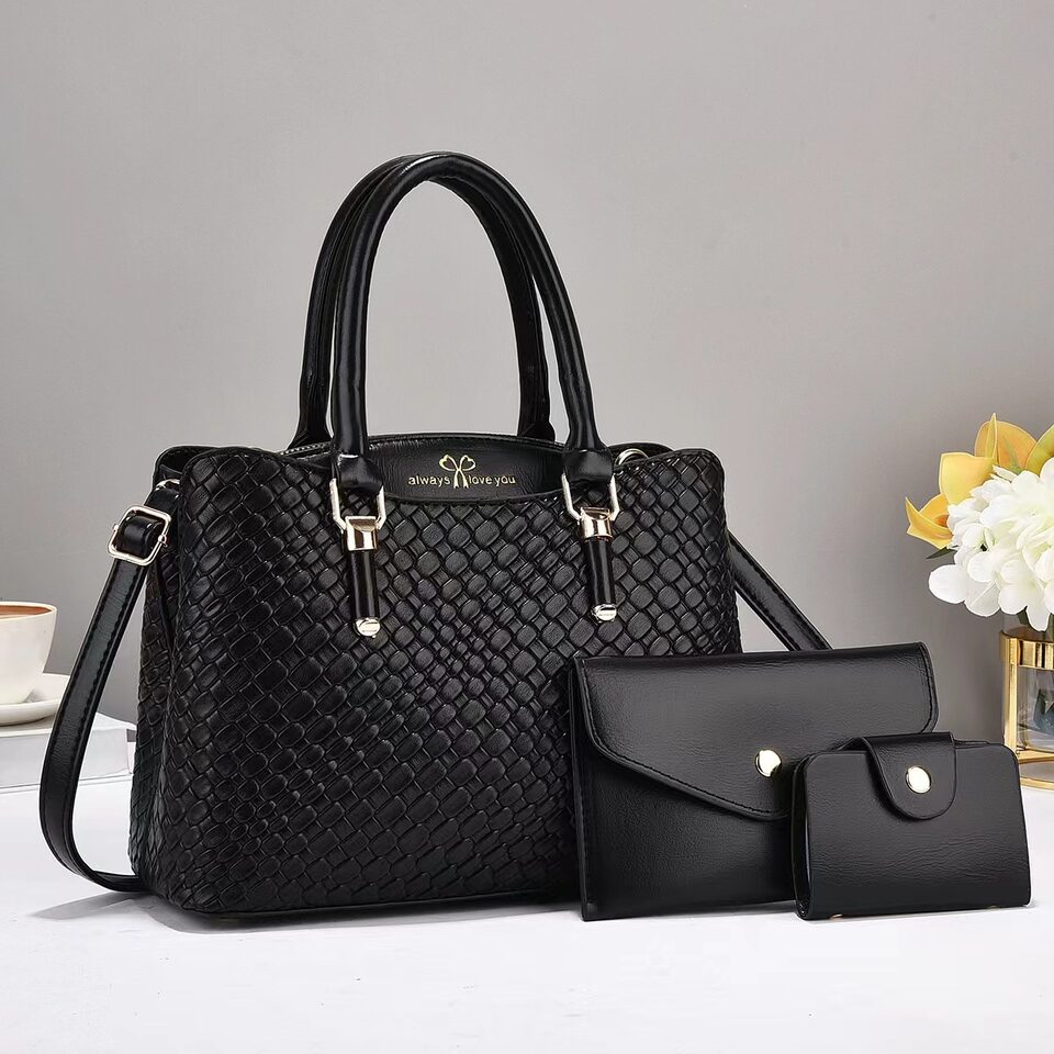 Woven Texture Three-piece Set Large Capacity One Shoulder