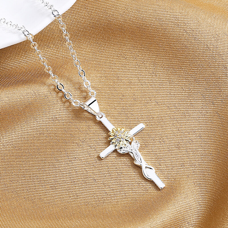 Cross Gold And Silver Two-color Sunflower Flower Hanging