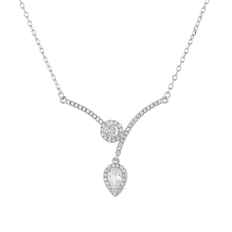 Micro Inlaid Zircon Water Drop V-shaped Necklace Niche