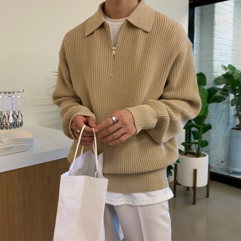 Lapel Sweater Men's Winter Loose Lightly Mature Knitwear