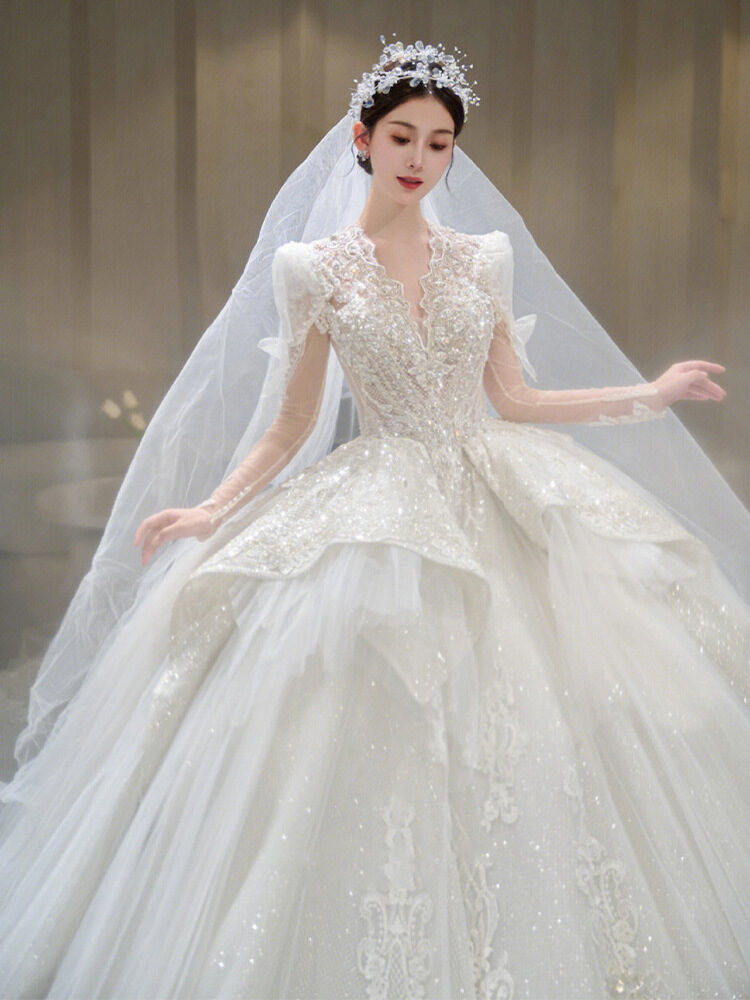 Bride Main Yarn Long Sleeve Heavy Industry Trailing