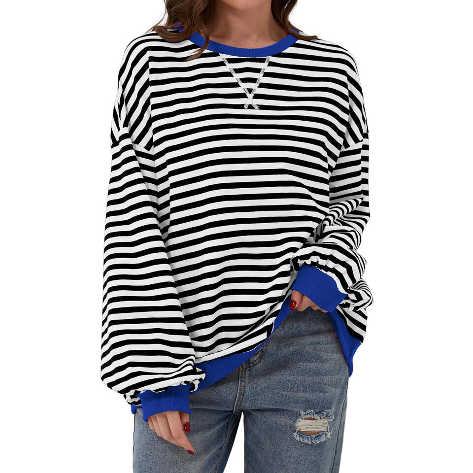 Loose Striped Long Sleeve T-shirt Casual Pullover Sweater
