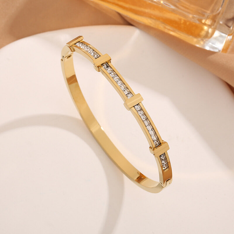 Rhinestone Bracelet Simple Zircon Double Layer Geometric Open