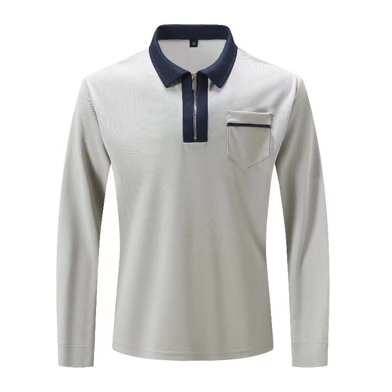 Autumn Mens Long Sleeve Zipper Polo Shirts Casual