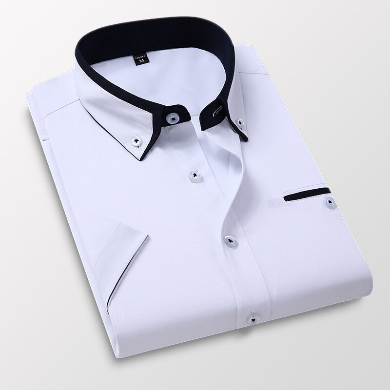 Short-sleeved Short Sleeve Men Clothing Shirt Slim-fitting Iron-free