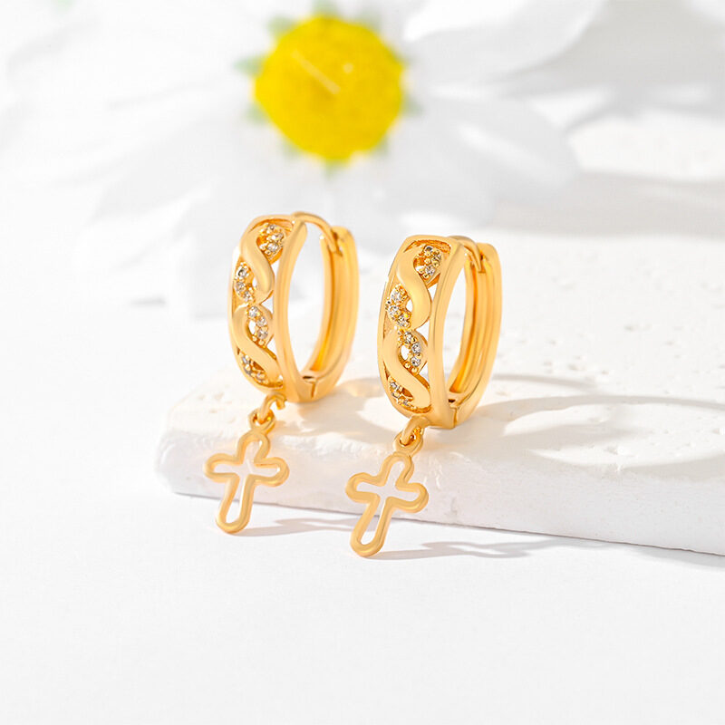Popular Multi-style Design Gold-plated Ornament Cross Earrings