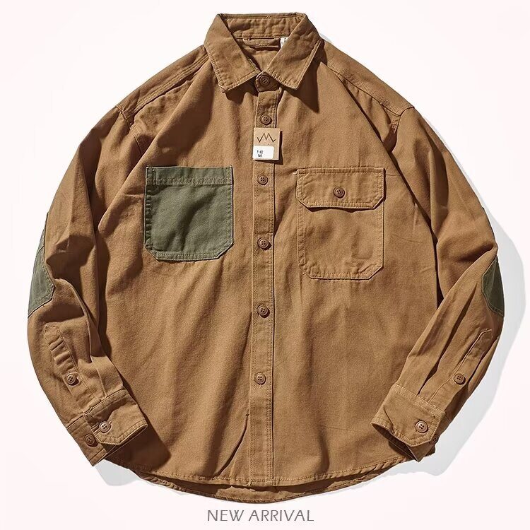 Men Clothing Sleeve Stick Cloth Washed Cotton Long-sleeved