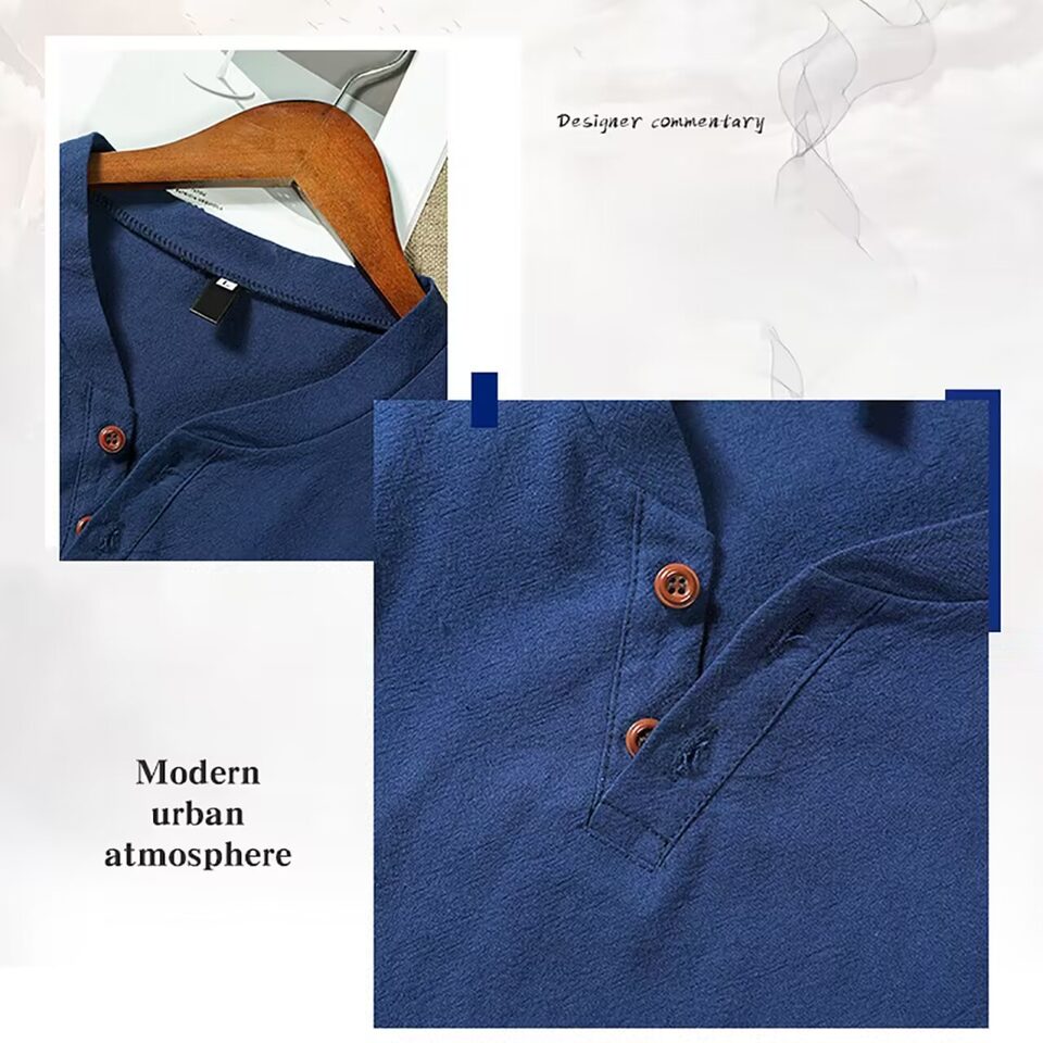 Cotton Linen Men's Long Sleeve V-neck Casual Beach