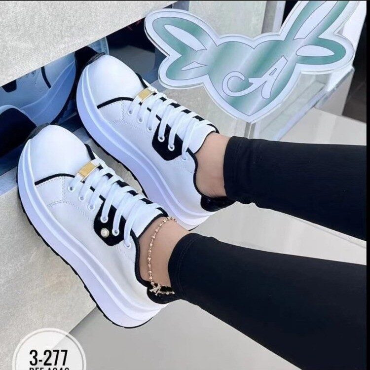 Women's Platform Shoes Lace-up White