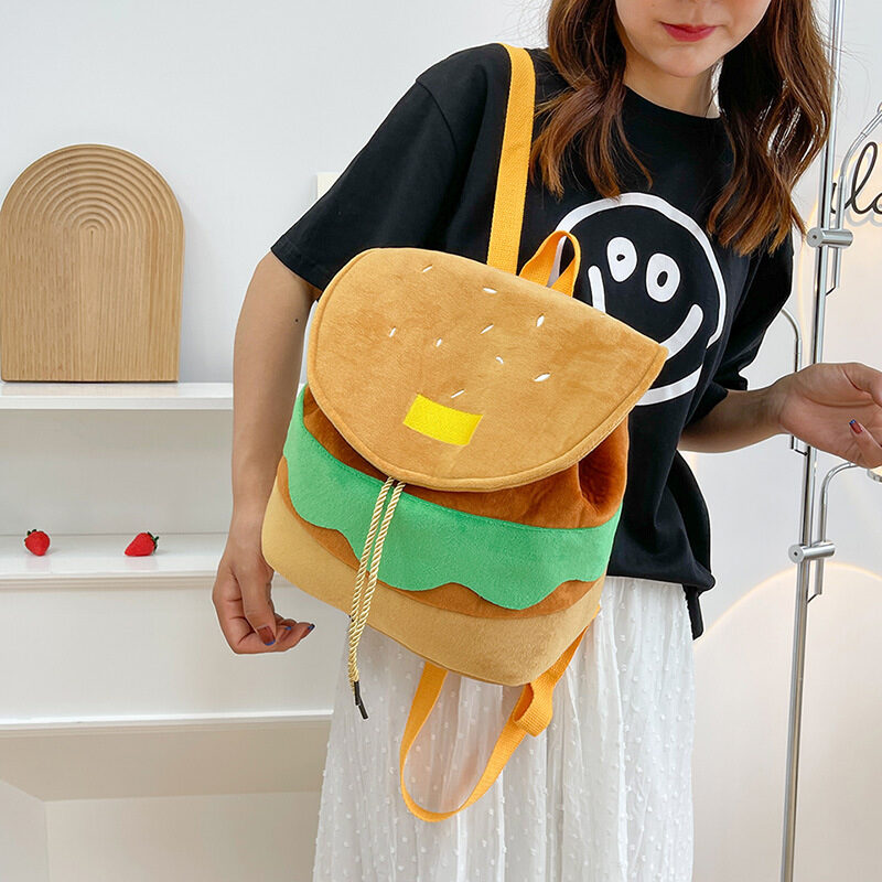 Cute Hamburger Plush Backpack Soft Cartoon Burger Coin
