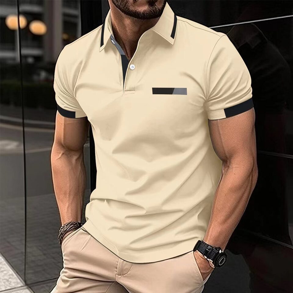 Men's Casual Polo Shirt Chest Faux Pocket Lapel