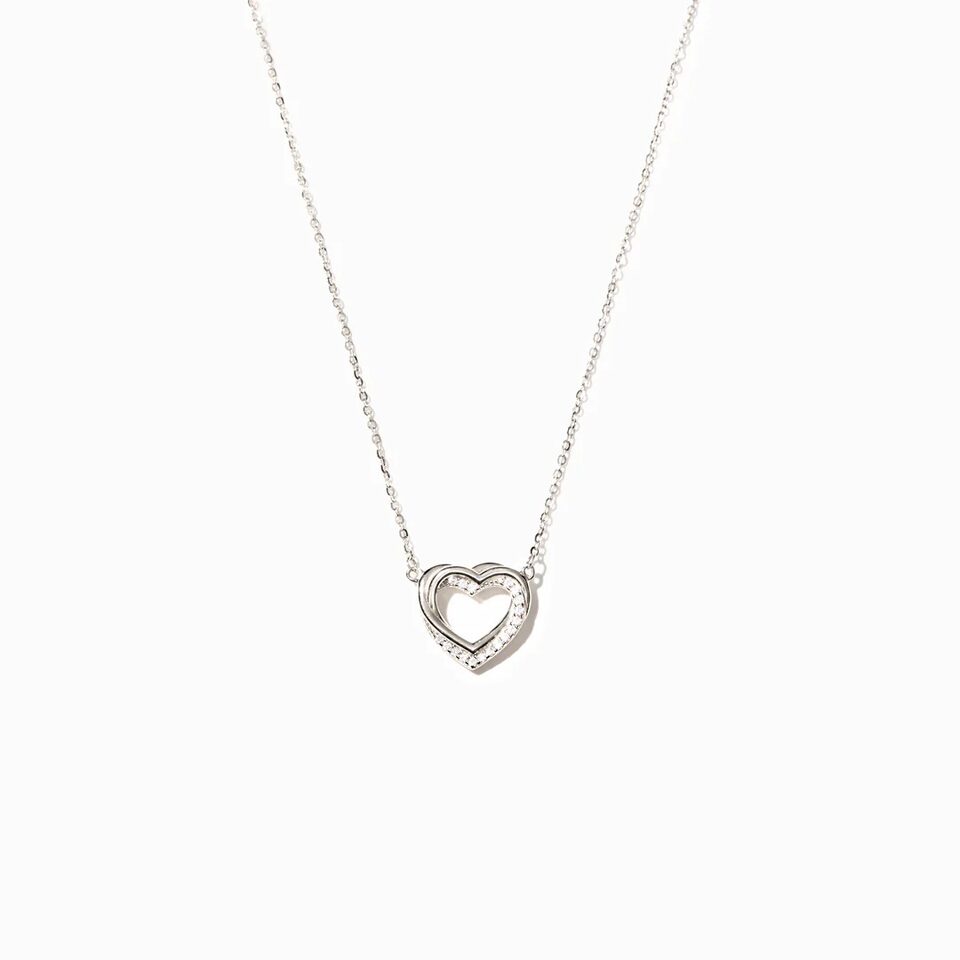 S925 Sterling Silver Overlapping Double Hollow Heart Necklace