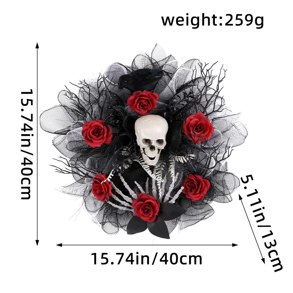 Halloween Red Rose Skull Mesh Garland Door Hanging