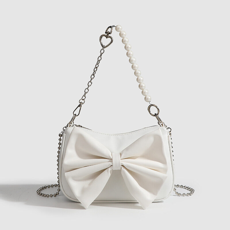Black White PU Bow Handbags Autumn Winter Ladies