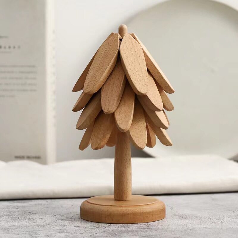 Wooden Christmas Tree Folding Coaster Black Walnut Thick