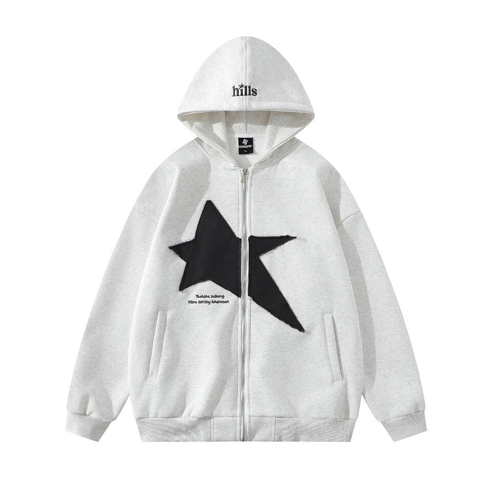 Pentagram Geometry Paste Cloth Embroidery Hooded Cardigan Sweater
