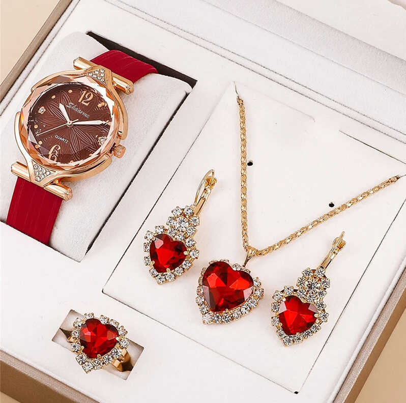 6pcs Set Ladies New Belt Quartz Watch Diamond