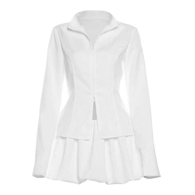 Slim Suits V-neck ZIpper Long-sleeved Top And Mini