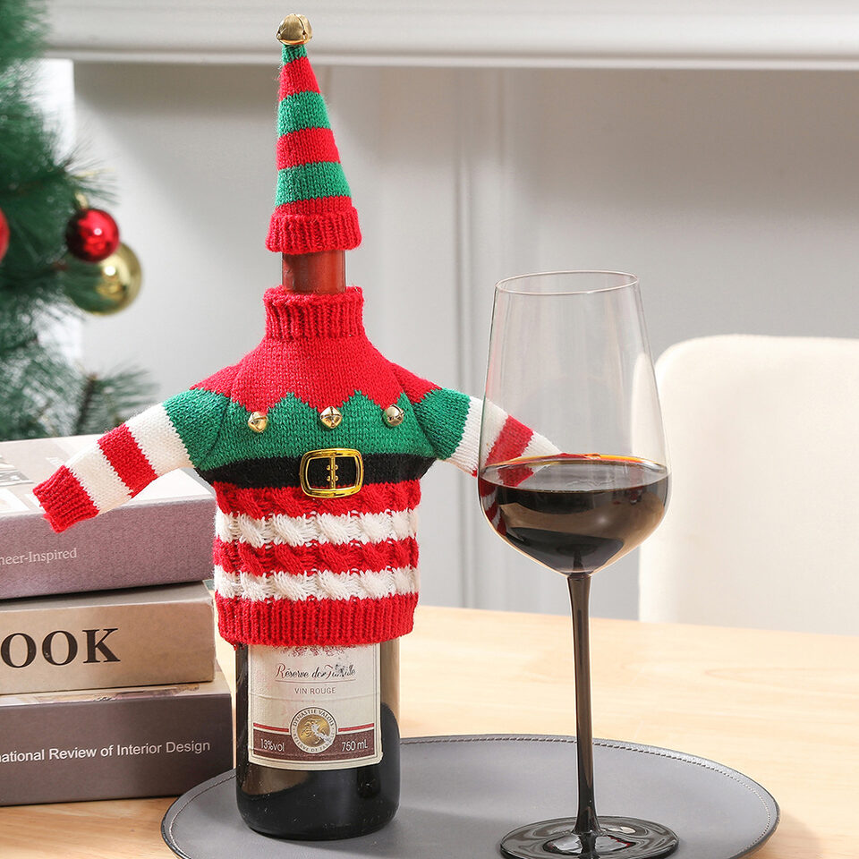 Christmas Holiday Decoration Knitted Clothes Wine Bottle Home