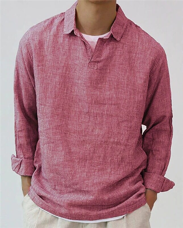 New Fashion Men's Pullover Shirt Solid Color Long