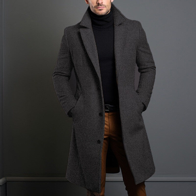 Men's Mid-length Trench Coat Fall Winter Slim Pockets