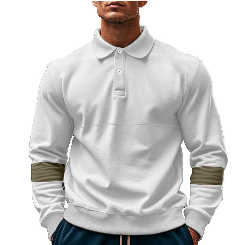 Fashion Long-sleeved Lapel Polo Shirt With Button Men's