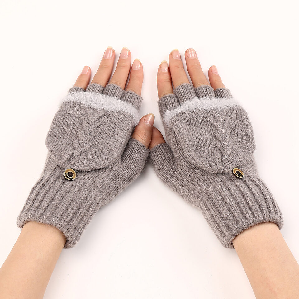 Wool Fingerless Gloves Women's Warm Fashionable Knitted Half